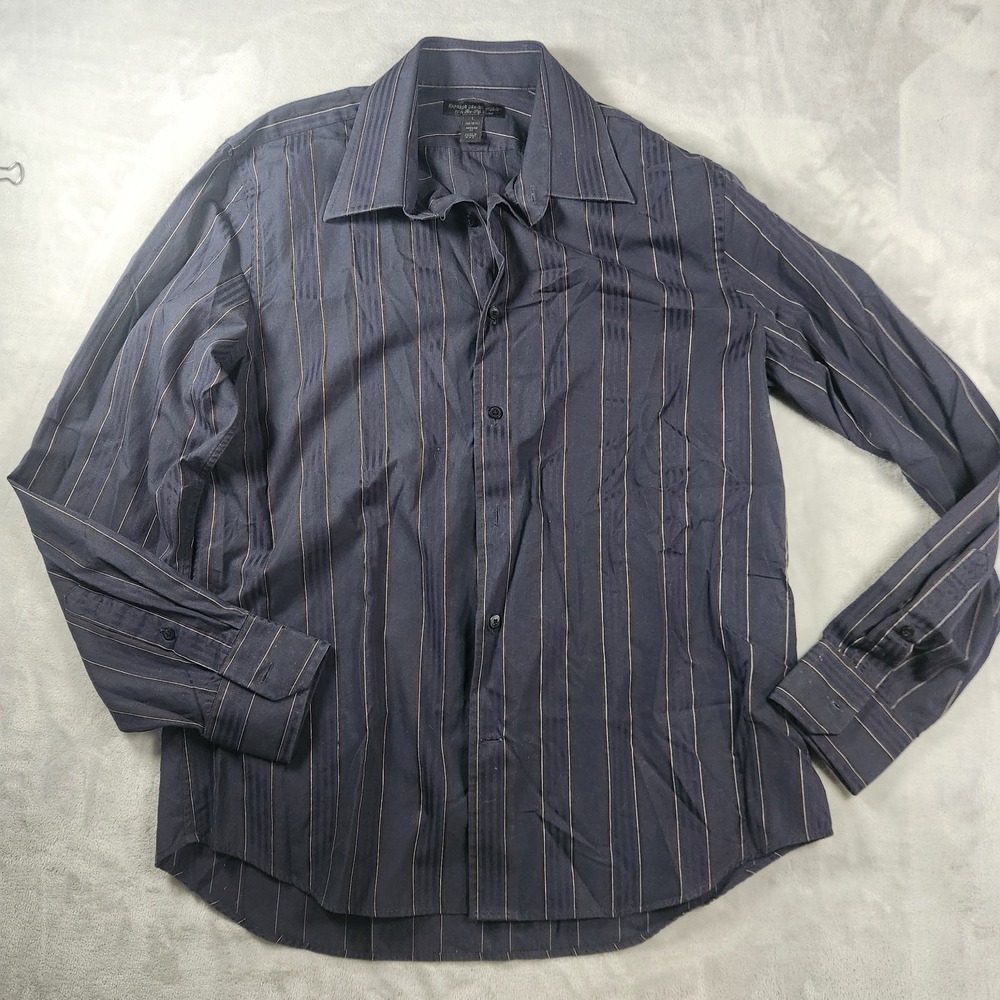 Express Design Studio Black Stripe Button Down Shirt‎ Mens 16 16.5 Modern Sleek